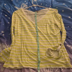 Gap Women's M Neon Striped V-Neck Long Sleeve T-Shirt Pocket Button Roll Sleeves